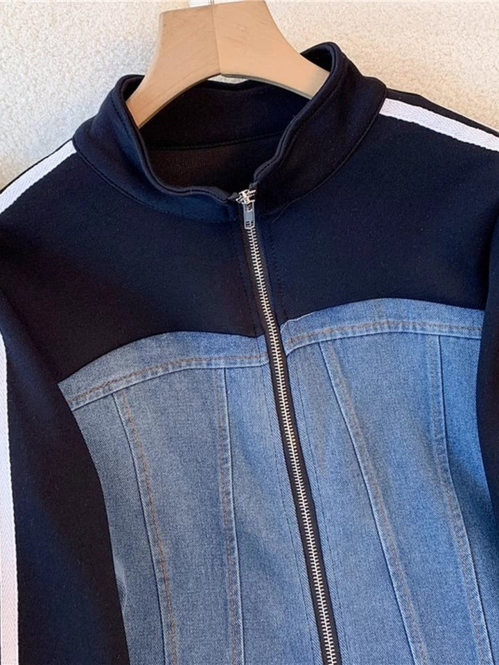 Tweedelige Denim Patchwork Set voor Herfst/Winter