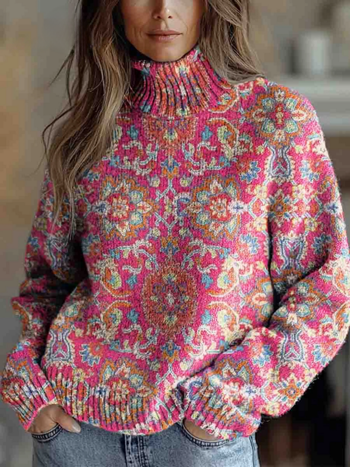 Annabelle | Retro Etnische Bloemen Turtleneck