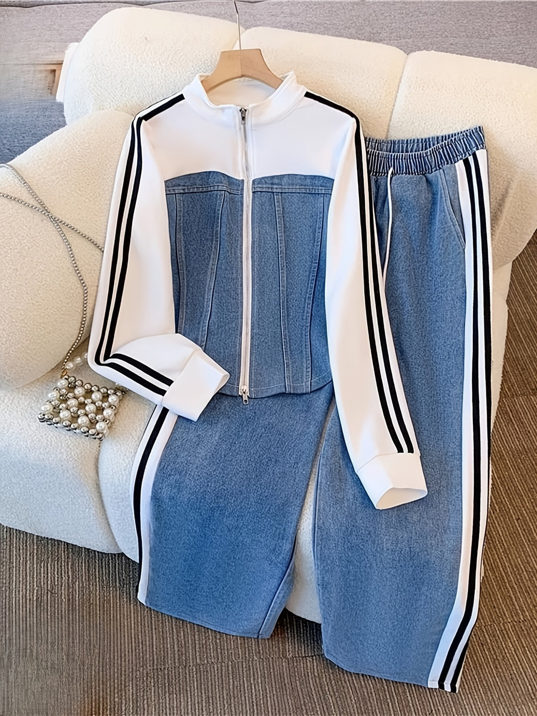 Tweedelige Denim Patchwork Set voor Herfst/Winter