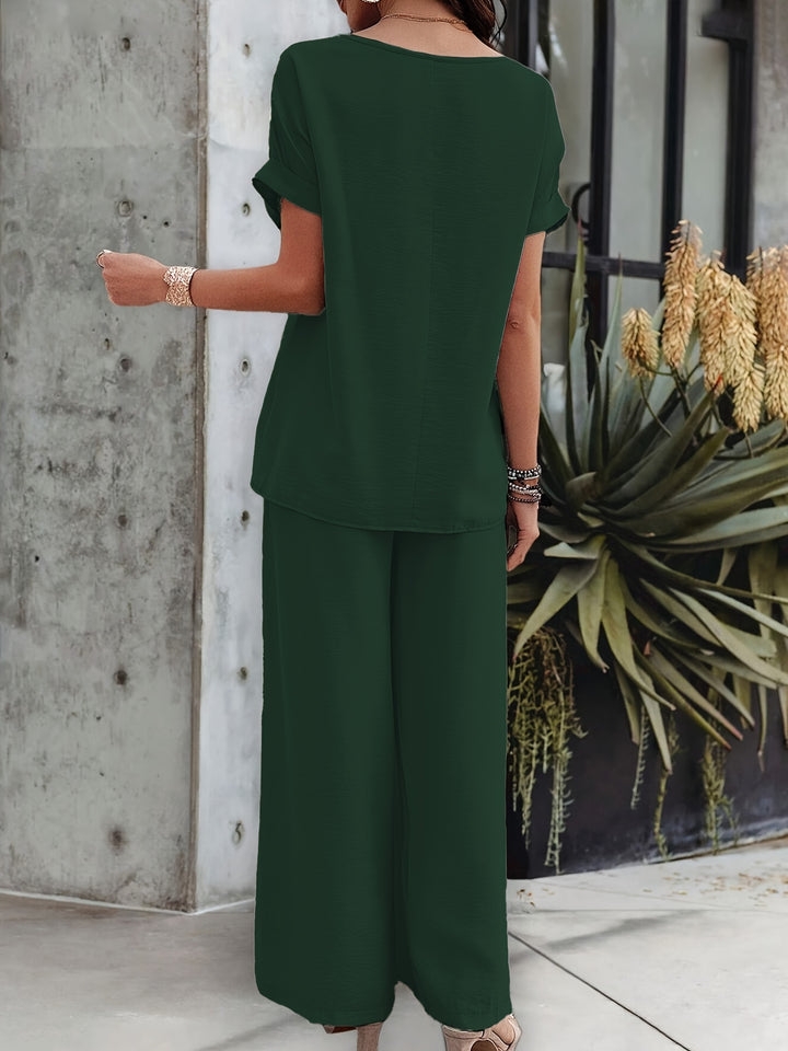 Elegante Tweedelige Set - Top met Korte Mouwen en Broek