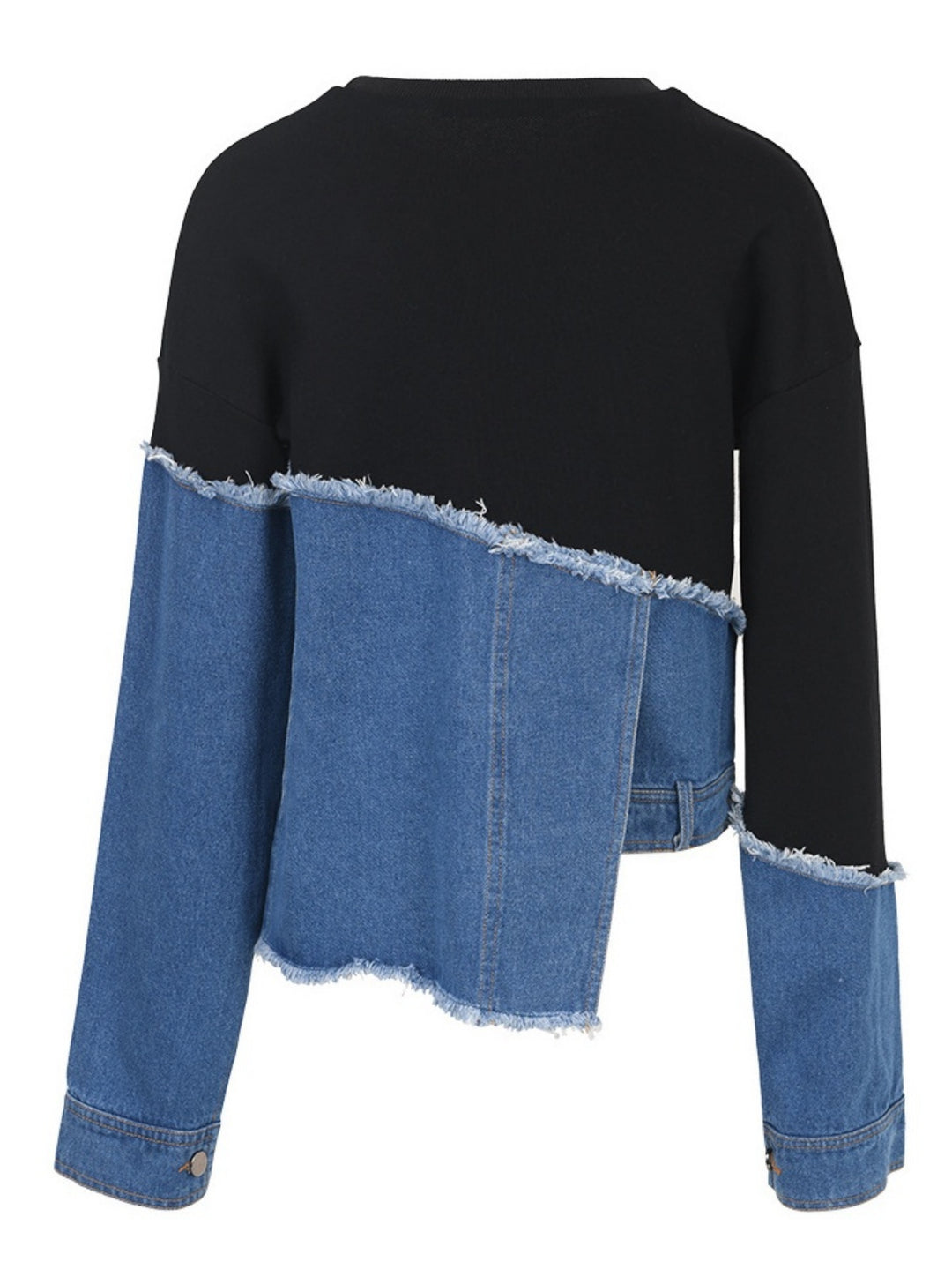 Dames Casual Denim Patchwork Lange Mouw Crew Neck Top