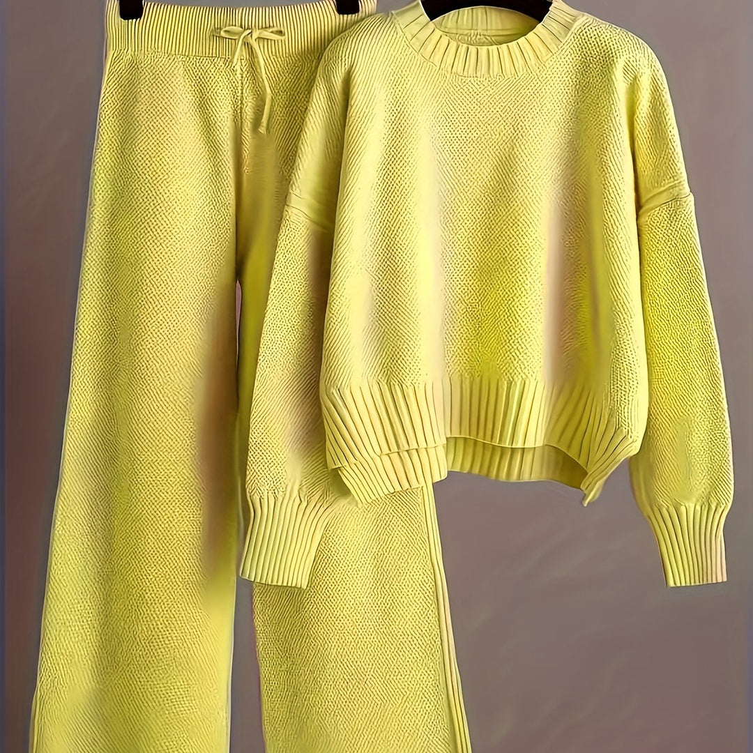 Elegant Seed Stitch Sweater Set - Drop Shoulder