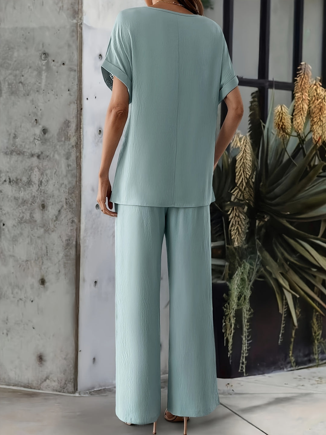 Elegante Tweedelige Set - Top met Korte Mouwen en Broek