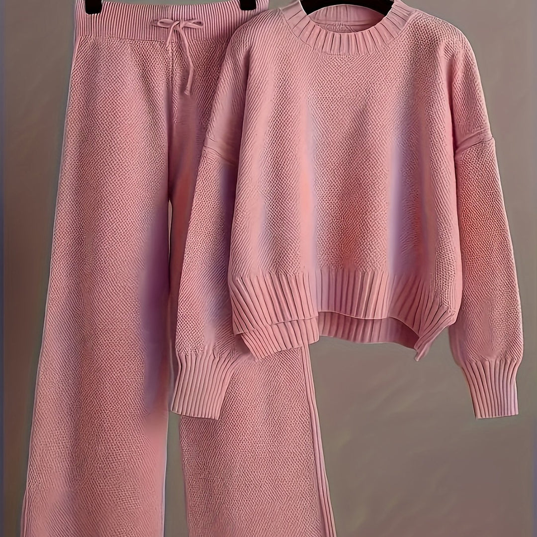 Elegant Seed Stitch Sweater Set - Drop Shoulder