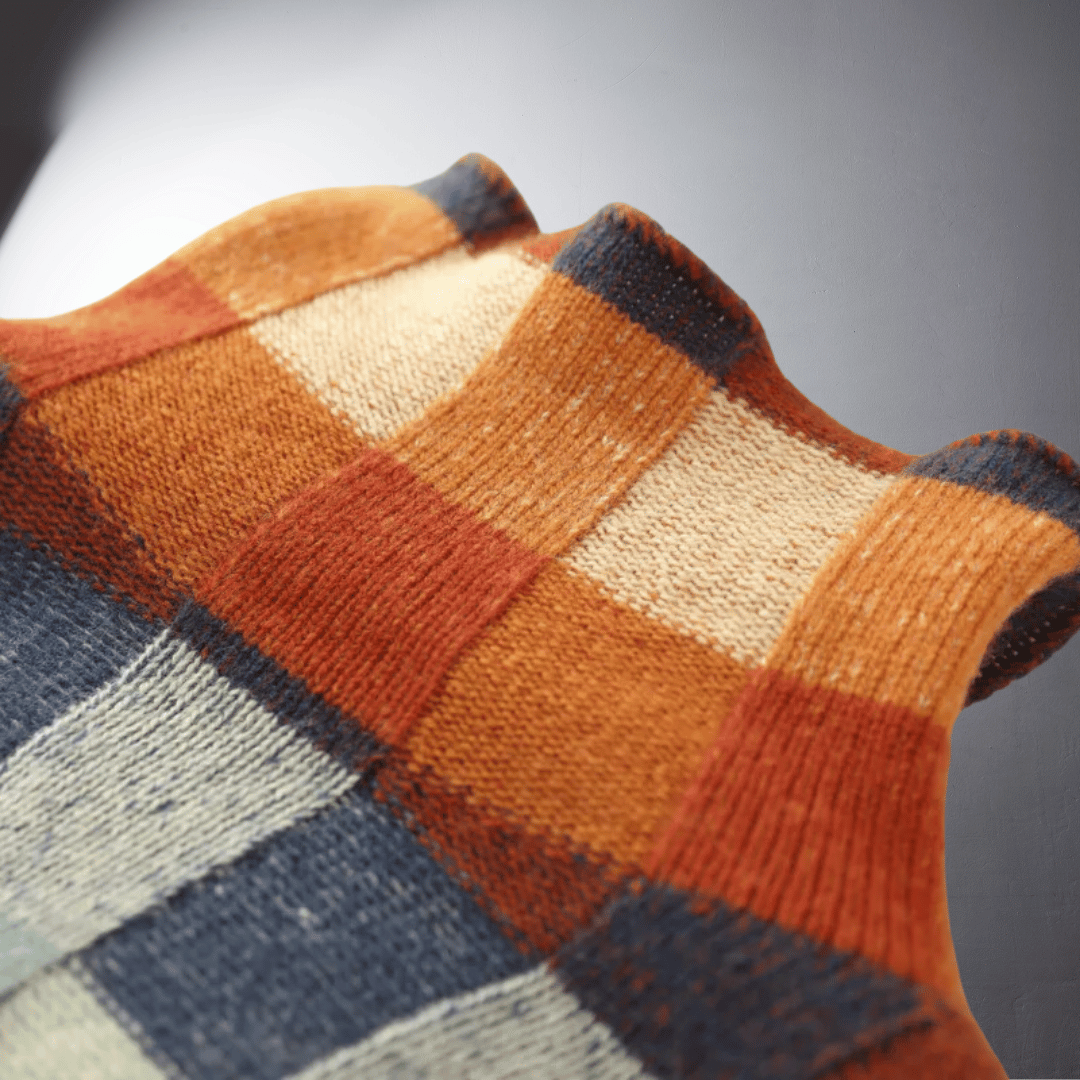 Vellara™ | Kleurrijke Geruite Katoenen Trui met Col