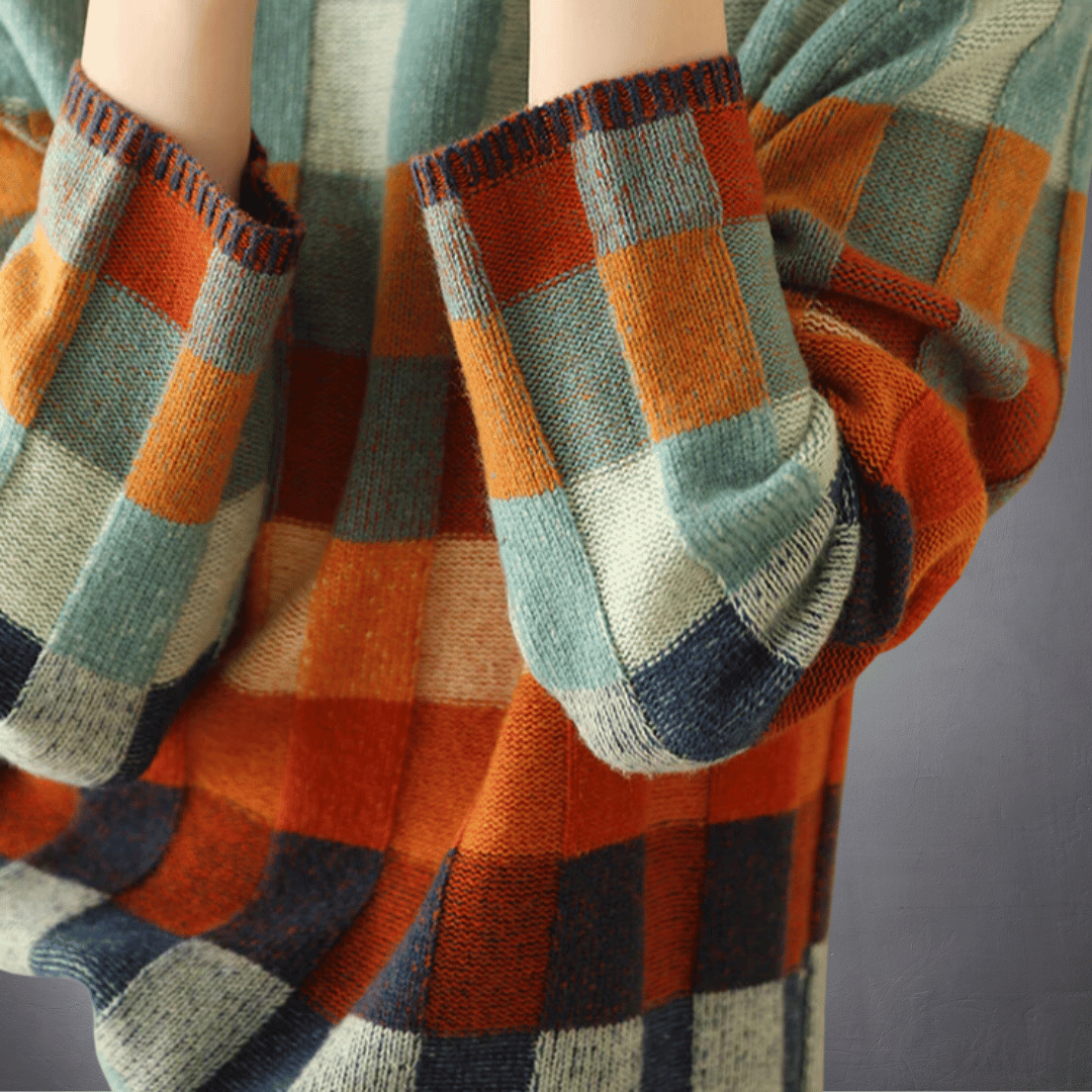 Rotterdam™ | Kleurrijke Geruite Katoenen Trui met Col