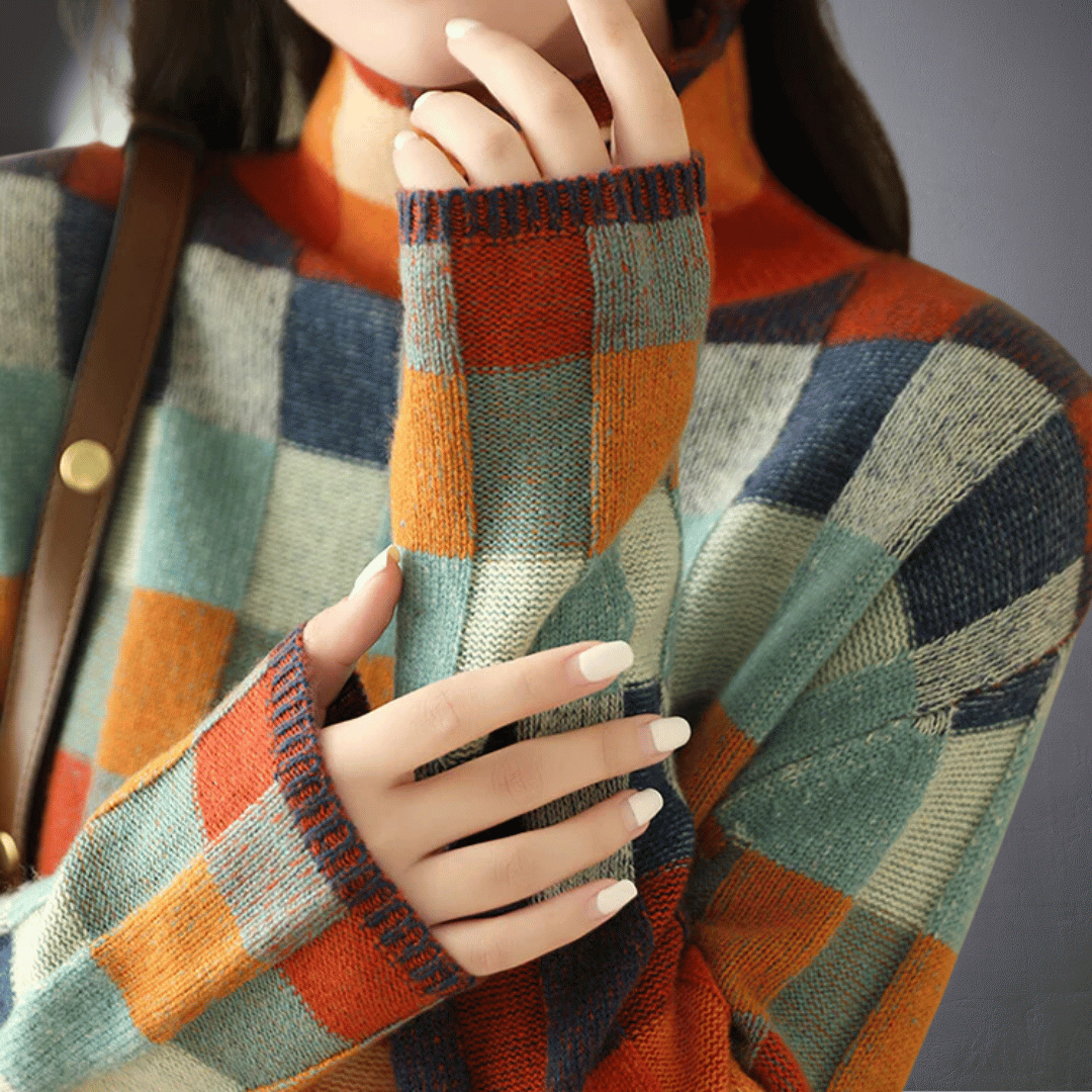 Rotterdam™ | Kleurrijke Geruite Katoenen Trui met Col