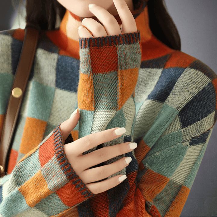 Rotterdam™ | Kleurrijke Geruite Katoenen Trui met Col