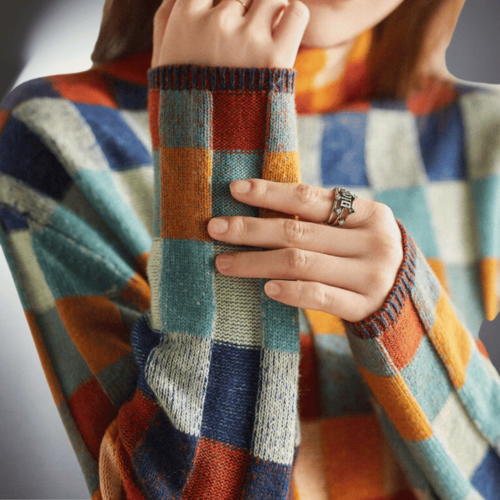 Rotterdam™ | Kleurrijke Geruite Katoenen Trui met Col