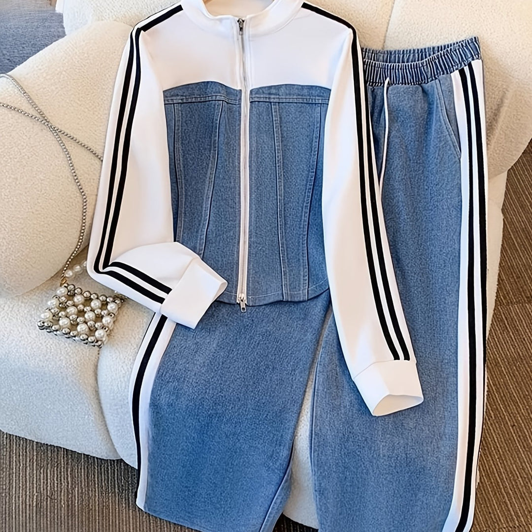 Tweedelige Denim Patchwork Set voor Herfst/Winter