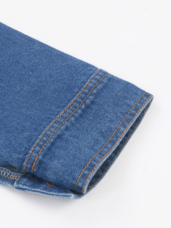 Dames Casual Denim Patchwork Lange Mouw Crew Neck Top