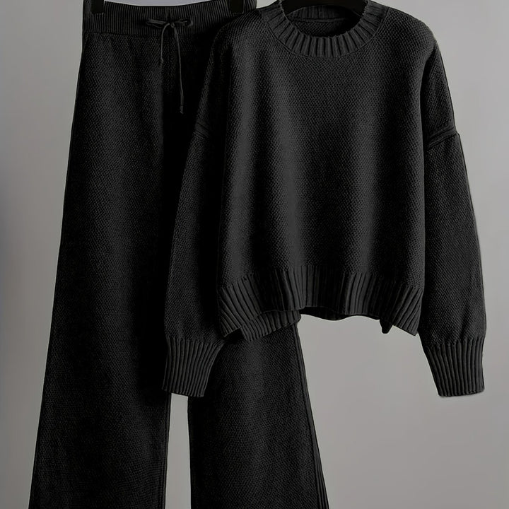 Elegant Seed Stitch Sweater Set - Drop Shoulder