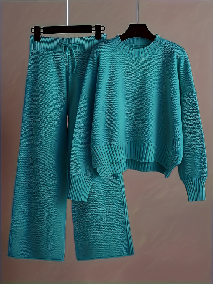 Elegant Seed Stitch Sweater Set - Drop Shoulder