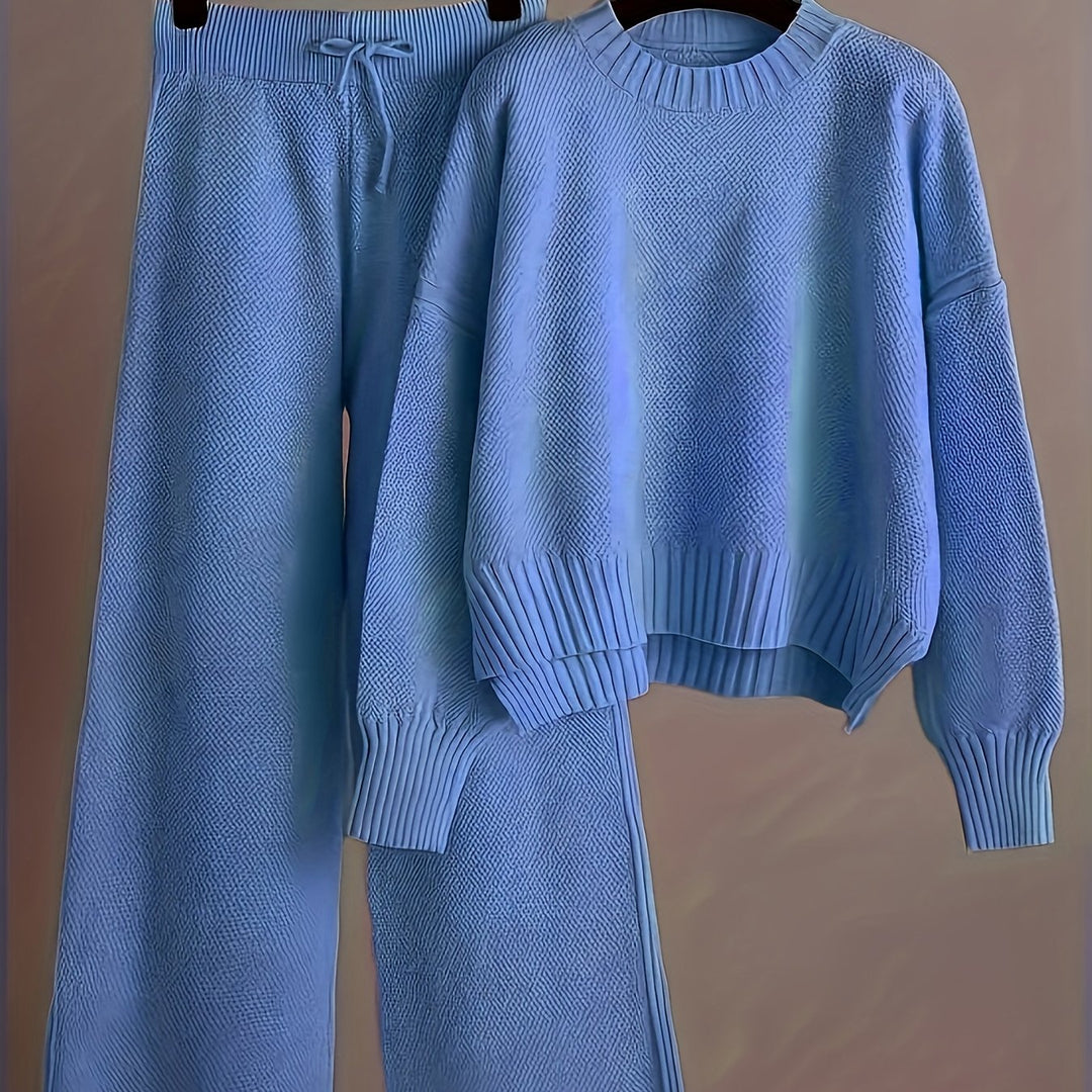 Elegant Seed Stitch Sweater Set - Drop Shoulder