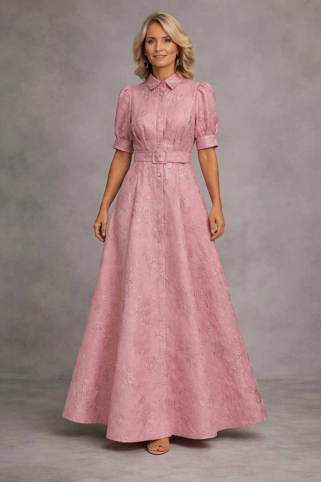 Roze | Geprinte Maxi Jurk met Ceintuur