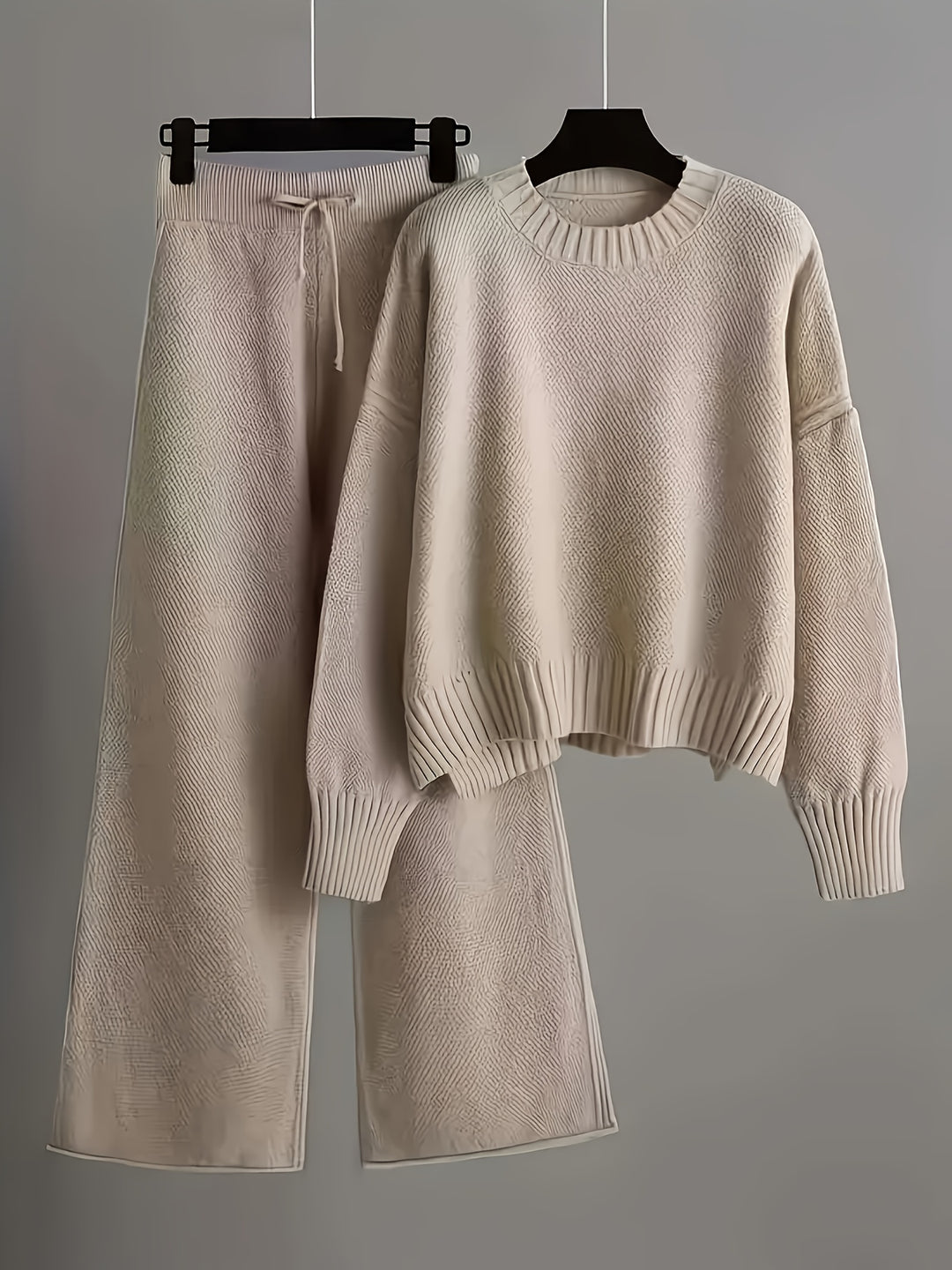Elegant Seed Stitch Sweater Set - Drop Shoulder