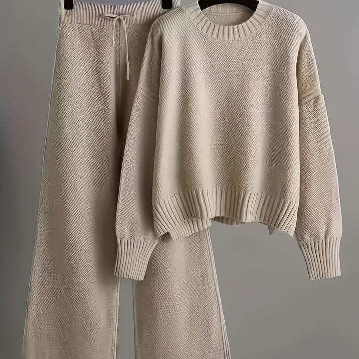 Elegant Seed Stitch Sweater Set - Drop Shoulder