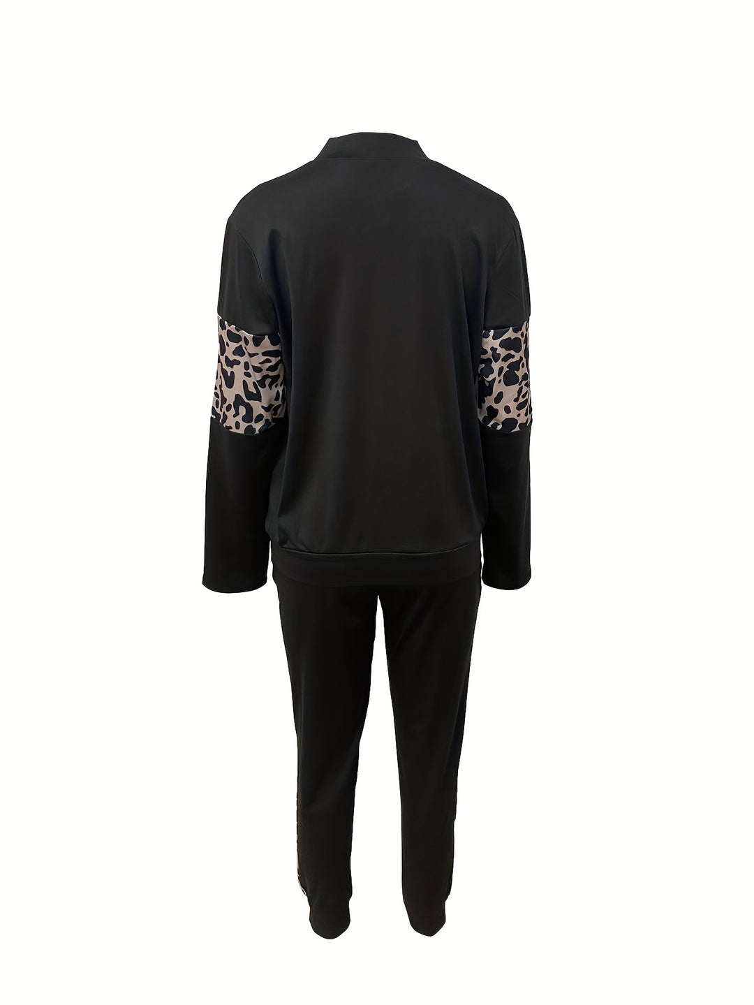 Luipaardprint Patchwork Tweedelige Set - Trendy Lange Mouwen Top & Broek