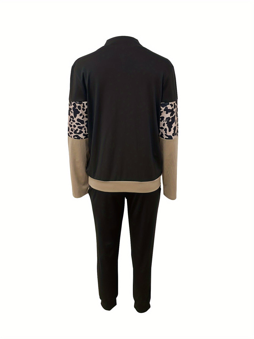 Luipaardprint Patchwork Tweedelige Set - Trendy Lange Mouwen Top & Broek