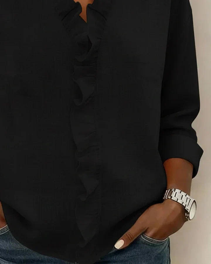 Aletta – Blouse met volants, V-hals en lange mouwen