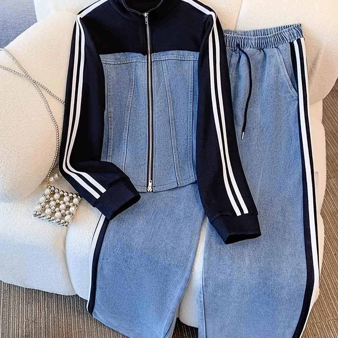 Tweedelige Denim Patchwork Set voor Herfst/Winter