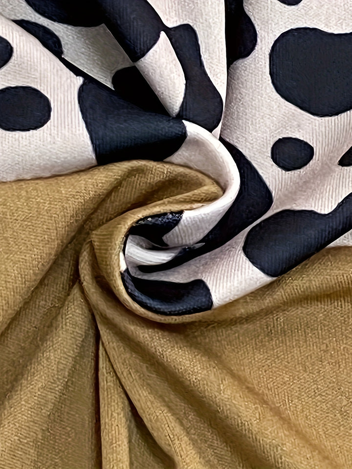 Luipaardprint Patchwork Tweedelige Set - Trendy Lange Mouwen Top & Broek