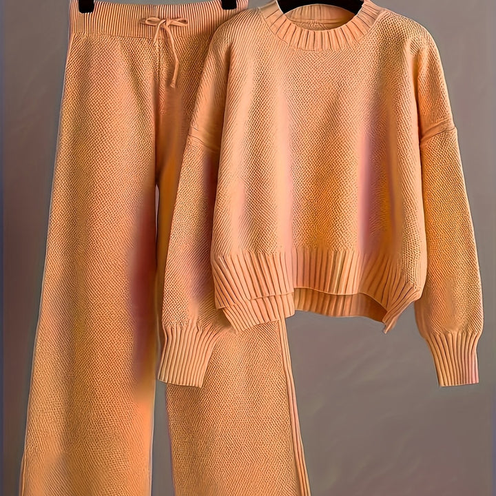 Elegant Seed Stitch Sweater Set - Drop Shoulder