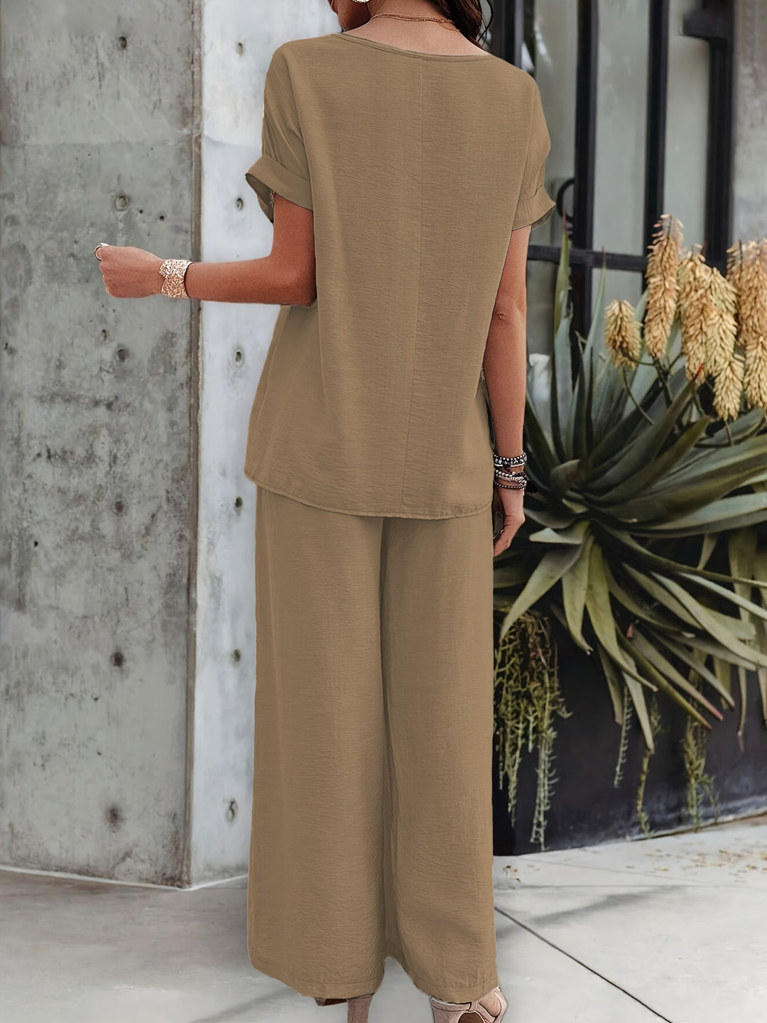 Elegante Tweedelige Set - Top met Korte Mouwen en Broek